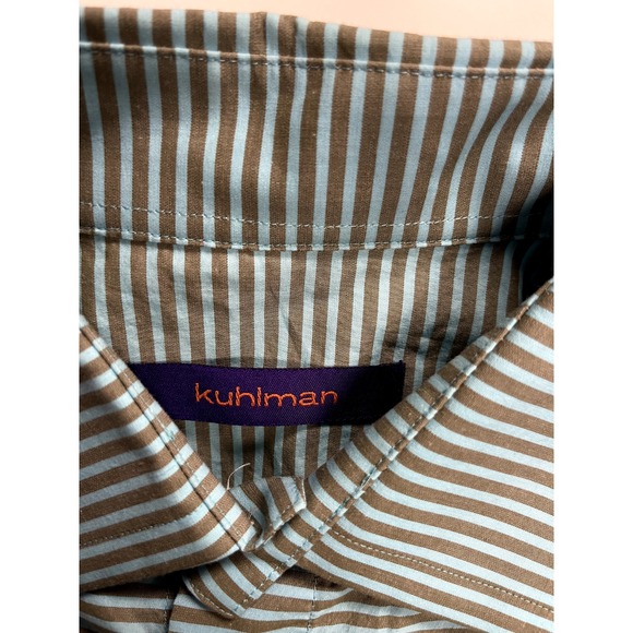 Kuhlman Shirt Mens 42 Button Front Casual Cotton Brown GreenBlue‎ Striped Turkey - Picture 13 of 14